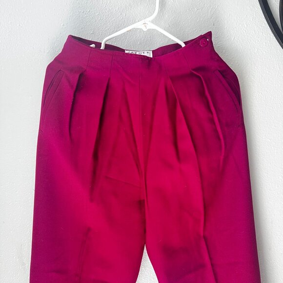 Jaeger Womens High-Waisted Pleated 100% pure Wool Trousers XS Fuchsia Pink 80's - Picture 8 of 13